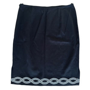 Noviello Bloom Women's Suit Skirt Cotton w/ Embroidered Hem Size 8 Black